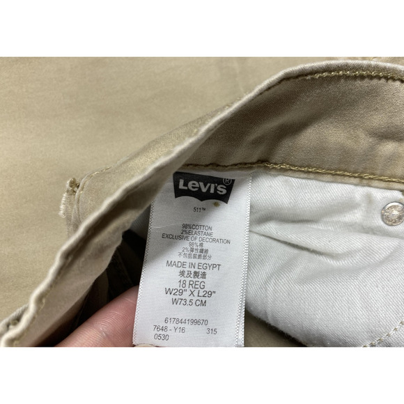 Levi's 511 Jeans Boys 18 Regular 29x29 Khaki Twill Slim Fit Stretch 5 Pocket - Picture 10 of 16